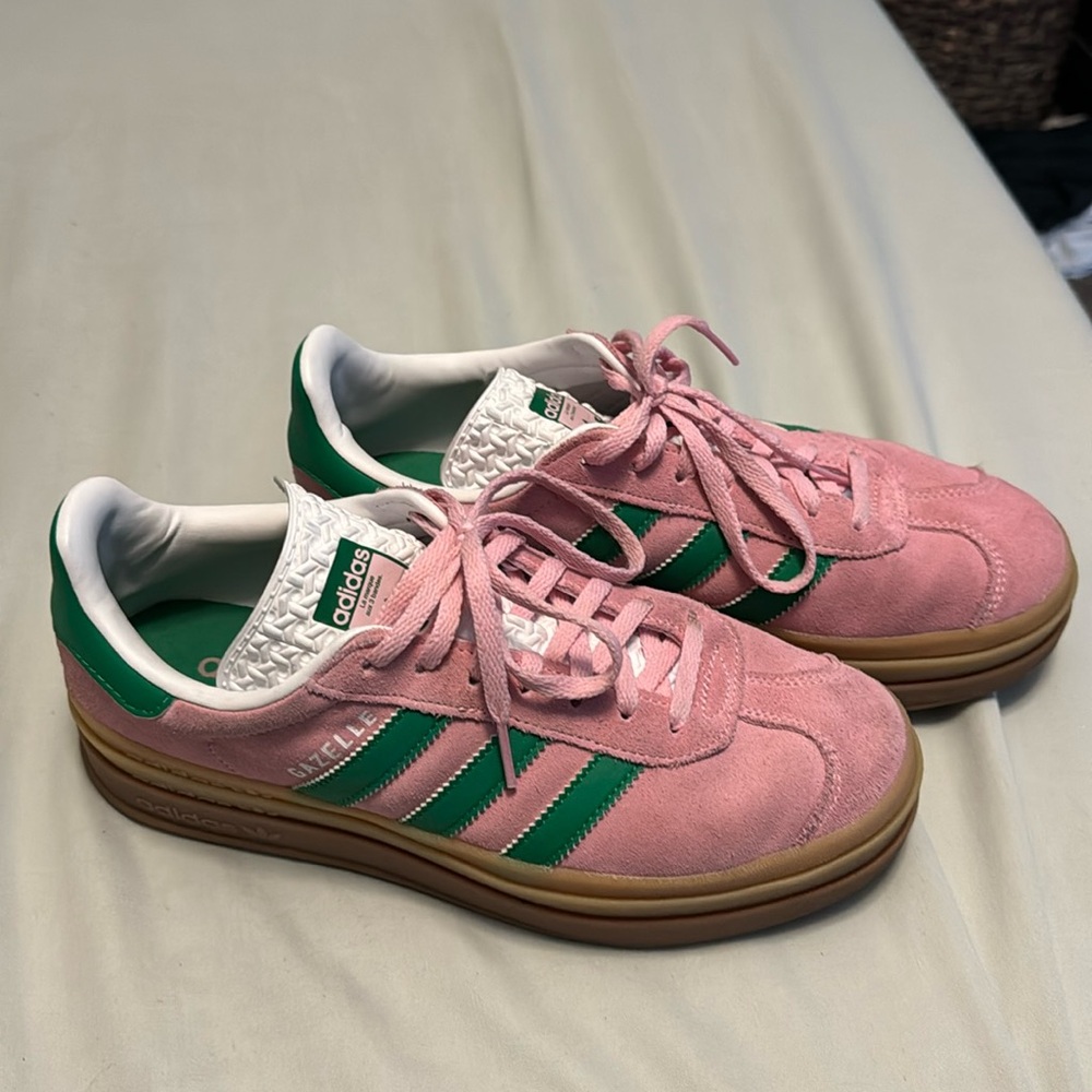 Adidas pink and green gazelle